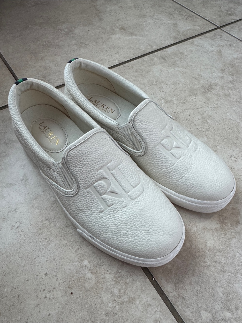 Ralph Lauren Kids White Embossed RL Slip-On Sneakers